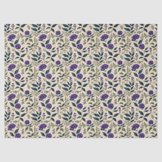 Gentian Blue Vintage Floral Tissue Paper (Front)