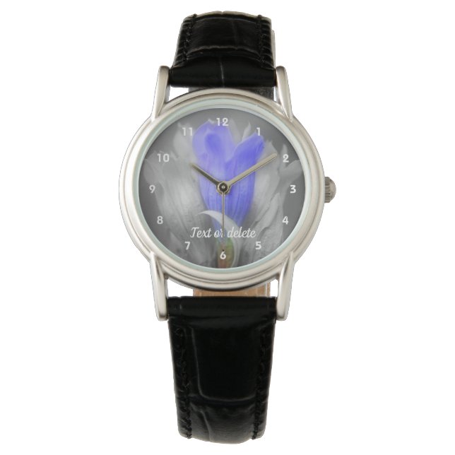 Gentian Flower In Black And White Personalised Watch (Front)