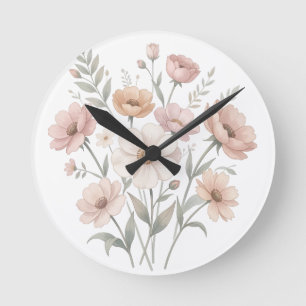 Gentle Anemone Bouquet Watercolor Softness Round Clock