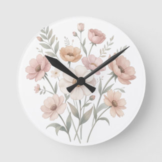 Gentle Anemone Bouquet Watercolor Softness Round Clock