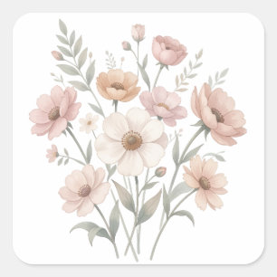 Gentle Anemone Bouquet Watercolor Softness Square Sticker