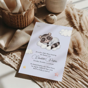 Gentle Baby Boy Racoon Blue Baby Shower Invitation