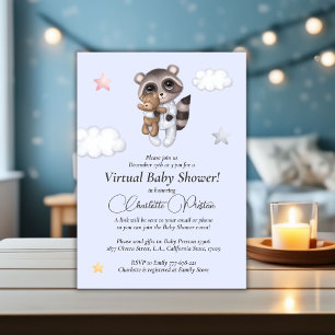 Gentle Baby Boy Racoon Blue Baby Shower Virtual Invitation