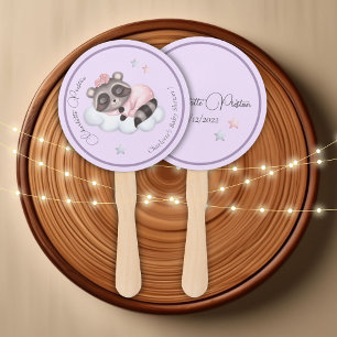 Gentle Baby Girl Raccoon Lilac Baby Shower Hand Fan