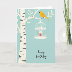 Gentle Birthday Birch Bird Card