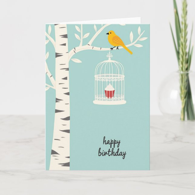 Gentle Birthday Birch Bird Card (Front)