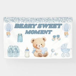 GENTLE BLUE CONFETTI  3' X 5' BEAR BOY BABY SHOWER BANNER