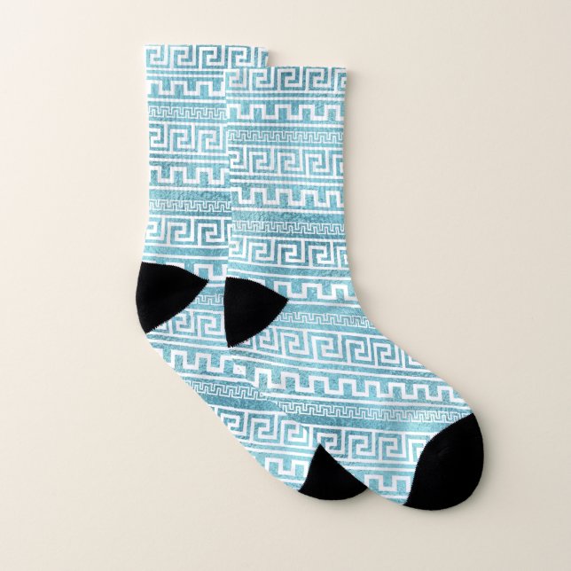Gentle Blue Greek Meander Pattern on glass Socks (Pair)