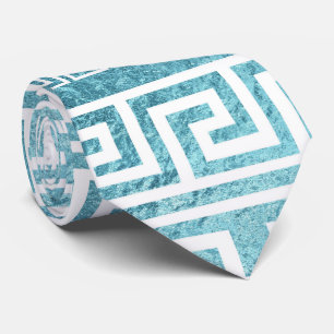 Gentle Blue Greek Meander Pattern on glass Tie