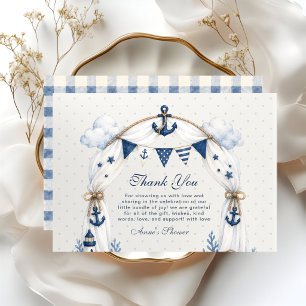 Gentle Blue Polka Dot Nautical Ahoy It's a Boy Thank You Card