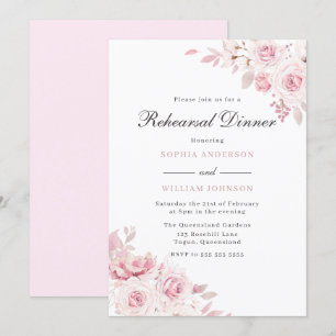 Gentle Blush Elegant Flowers Rehearsal Dinner Invitation