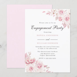 Gentle Blush Elegant Watercolor Engagement Party Invitation