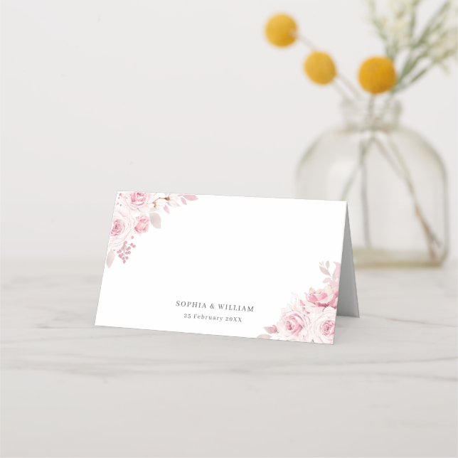 Gentle Blush Pink Elegant Wedding Engagement Place Card (Front)