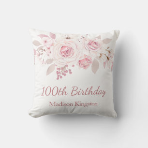 Gentle Blush Pink Floral 100th Birthday Party Gift Cushion