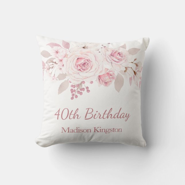 Gentle Blush Pink Floral 40th Birthday Party Gift  Cushion (Front)