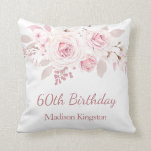 Gentle Blush Pink Floral 60th Birthday Party Gift Cushion
