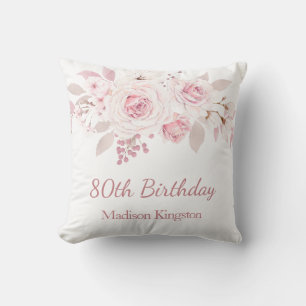 Gentle Blush Pink Floral 80th Birthday Party Gift Cushion