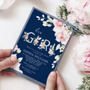 Gentle Blush Pink Rose It's a Girl Baby Shower Inv Invitation