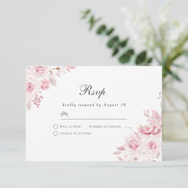 Gentle Blush Pink Wedding or any event RSVP Card (Standing Front)