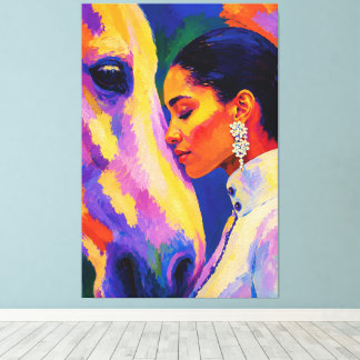 Gentle Bond – Woman and Horse Fauvist Portrait Canvas Print