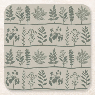 Gentle Botanic Rhythm XL 1b dark green floral Square Paper Coaster