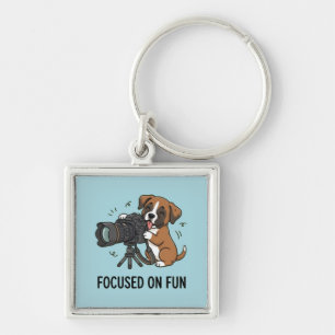 Gentle Boxer Puppy Photography Enthusiast Silver Key Ring