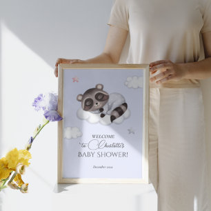 Gentle Boy Racoon Blue Baby Shower Welcome Poster