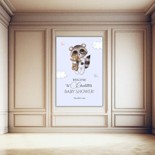 Gentle Boy Racoon Blue Baby Shower Welcome Poster