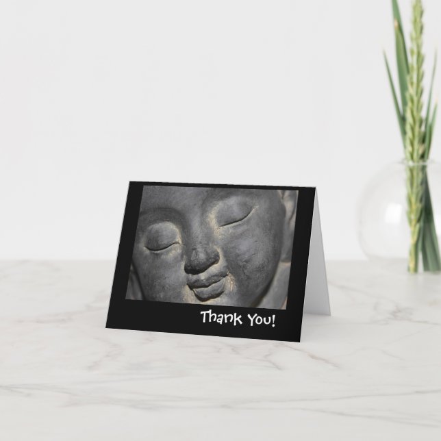 Gentle Buddha Face Stone Sculpture Thank You Card (Front)
