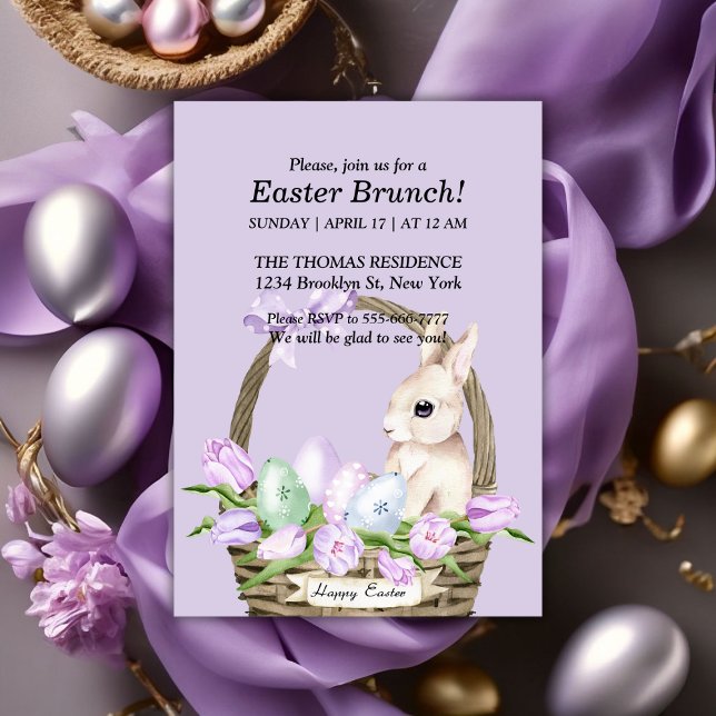 Gentle Bunny Watercolor Easter Brunch  Invitation (Lilac Watercolor Easter Bunny Brunch Invitation)