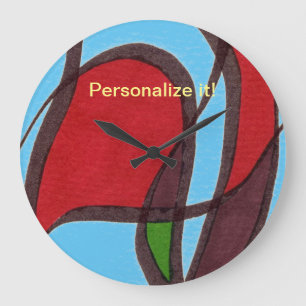 Gentle curved cells in red, blue, brown, green large clock