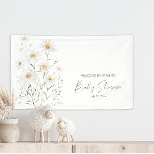Gentle Daisy Petals Floral Baby Shower Welcome Banner
