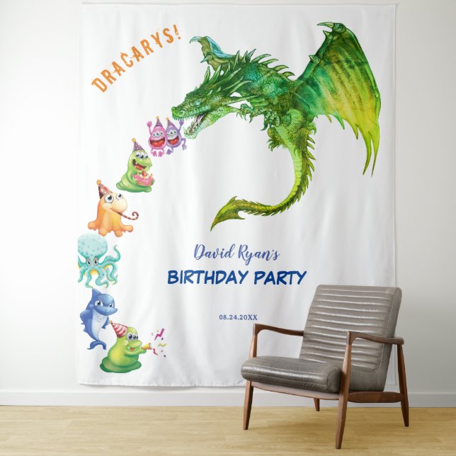 Gentle Dragon Monsters Birthday Photo Backdrop Tapestry (In Situ)