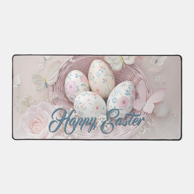 Gentle Easter Joy with Floral Motif Desk Mat (Front)