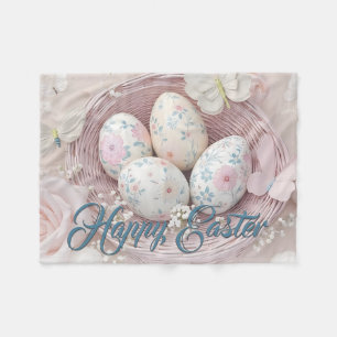 Gentle Easter Joy with Floral Motif Fleece Blanket