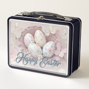 Gentle Easter Joy with Floral Motif Metal Lunch Box