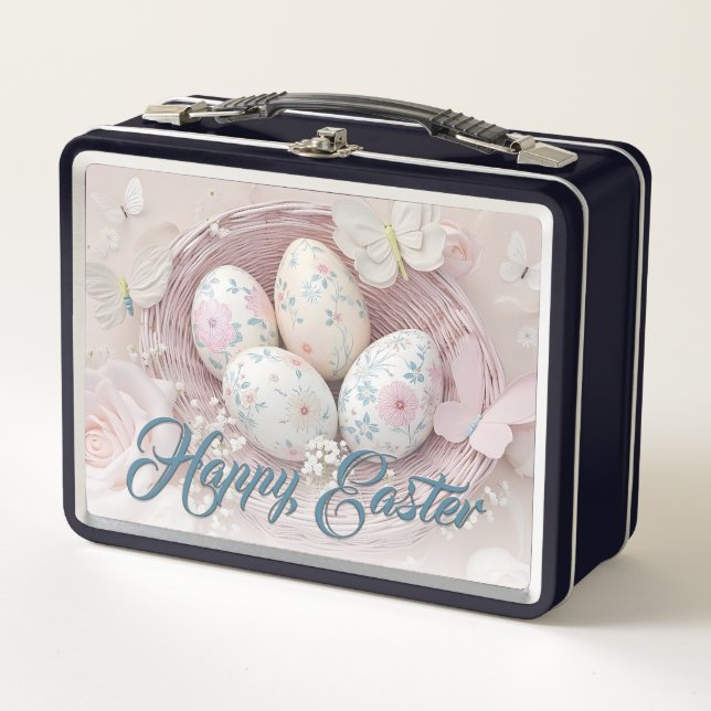 Gentle Easter Joy with Floral Motif Metal Lunch Box (Front)