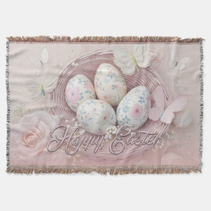 Gentle Easter Joy with Floral Motif Throw Blanket