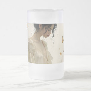 Gentle Elegance in a Butterfly Dance Frosted Glass Beer Mug