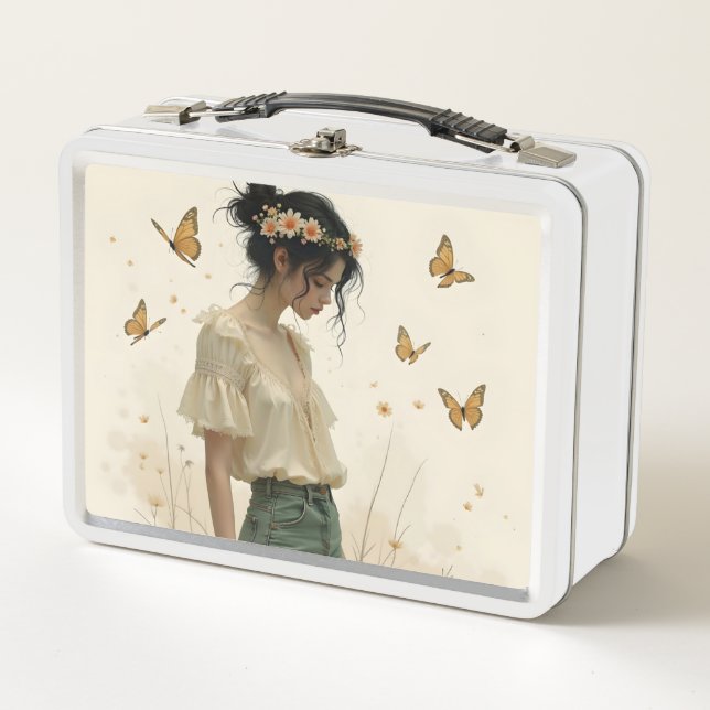 Gentle Elegance in a Butterfly Dance Metal Lunch Box (Front)
