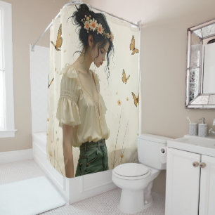 Gentle Elegance in a Butterfly Dance Shower Curtain