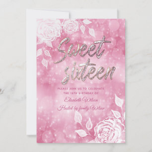 Gentle elegant bokeh white roses sweet sixteen invitation