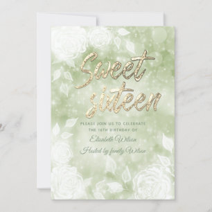 Gentle elegant bokeh white roses sweet sixteen invitation