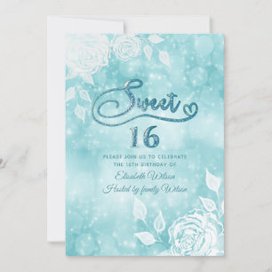 Gentle elegant bokeh white roses sweet sixteen invitation