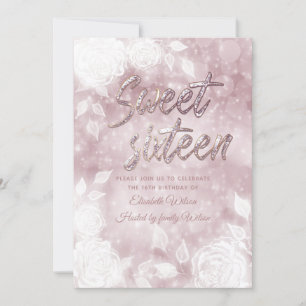 Gentle elegant bokeh white roses sweet sixteen invitation