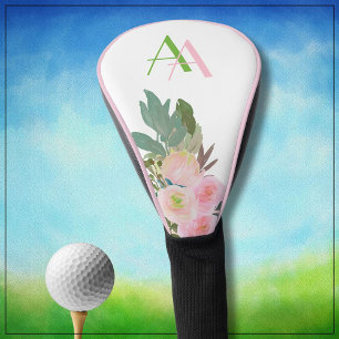 Gentle Elegant Pink Flowers Custom Monogram  Golf Head Cover