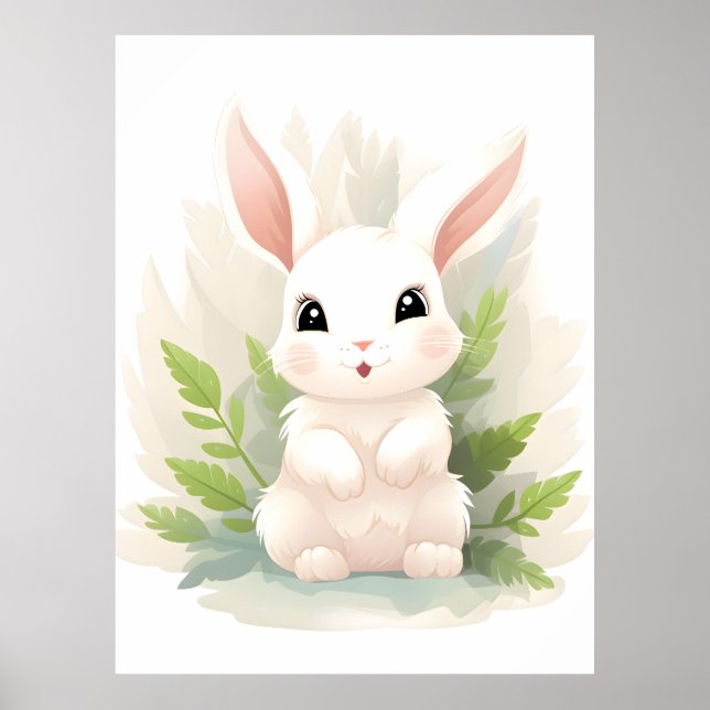 Gentle Ferns: Baby Rabbit Among Leaves Poster (Front)