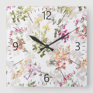 Gentle floral pattern square wall clock