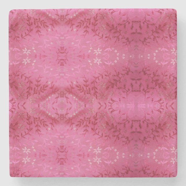 Gentle floral pattern, white flowers and pink twig stone coaster (Front)