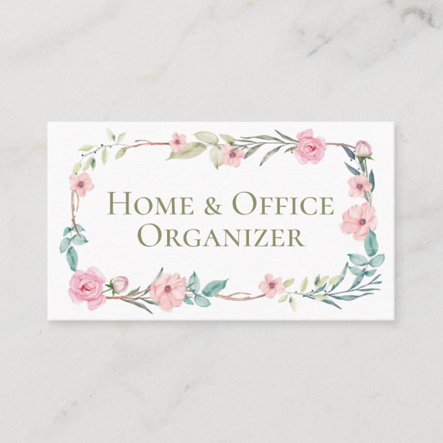 Gentle Floral Professional Organizer & De-Clutter Business Card (Front)